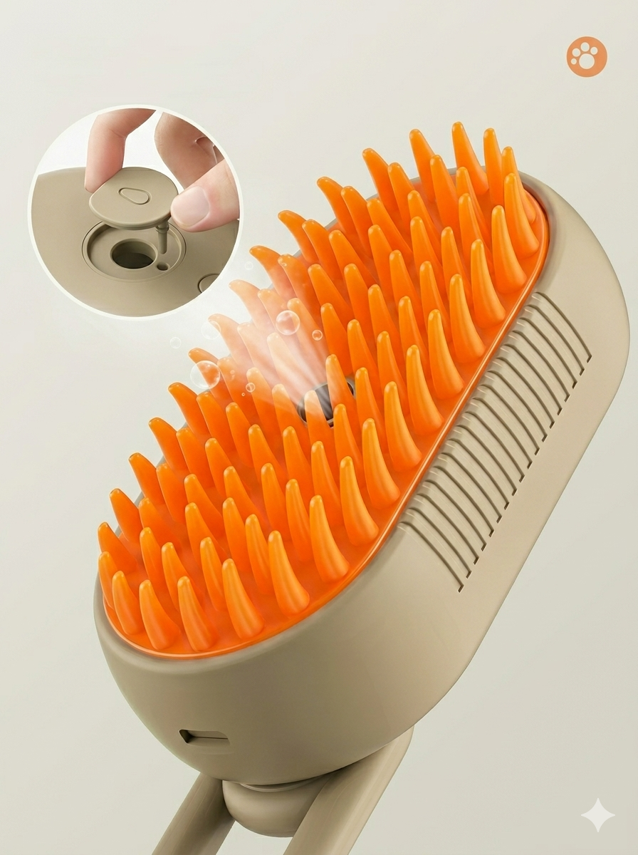 Peine Eléctrico con Spray para Perros y Gatos – Elimina Pelo Suelto, Masajea y Reduce la Estática
