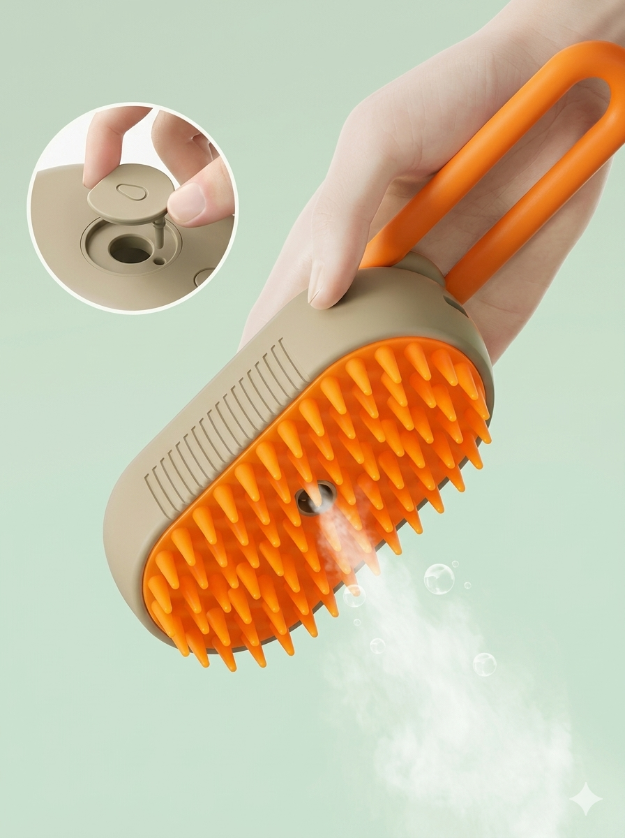 Peine Eléctrico con Spray para Perros y Gatos – Elimina Pelo Suelto, Masajea y Reduce la Estática