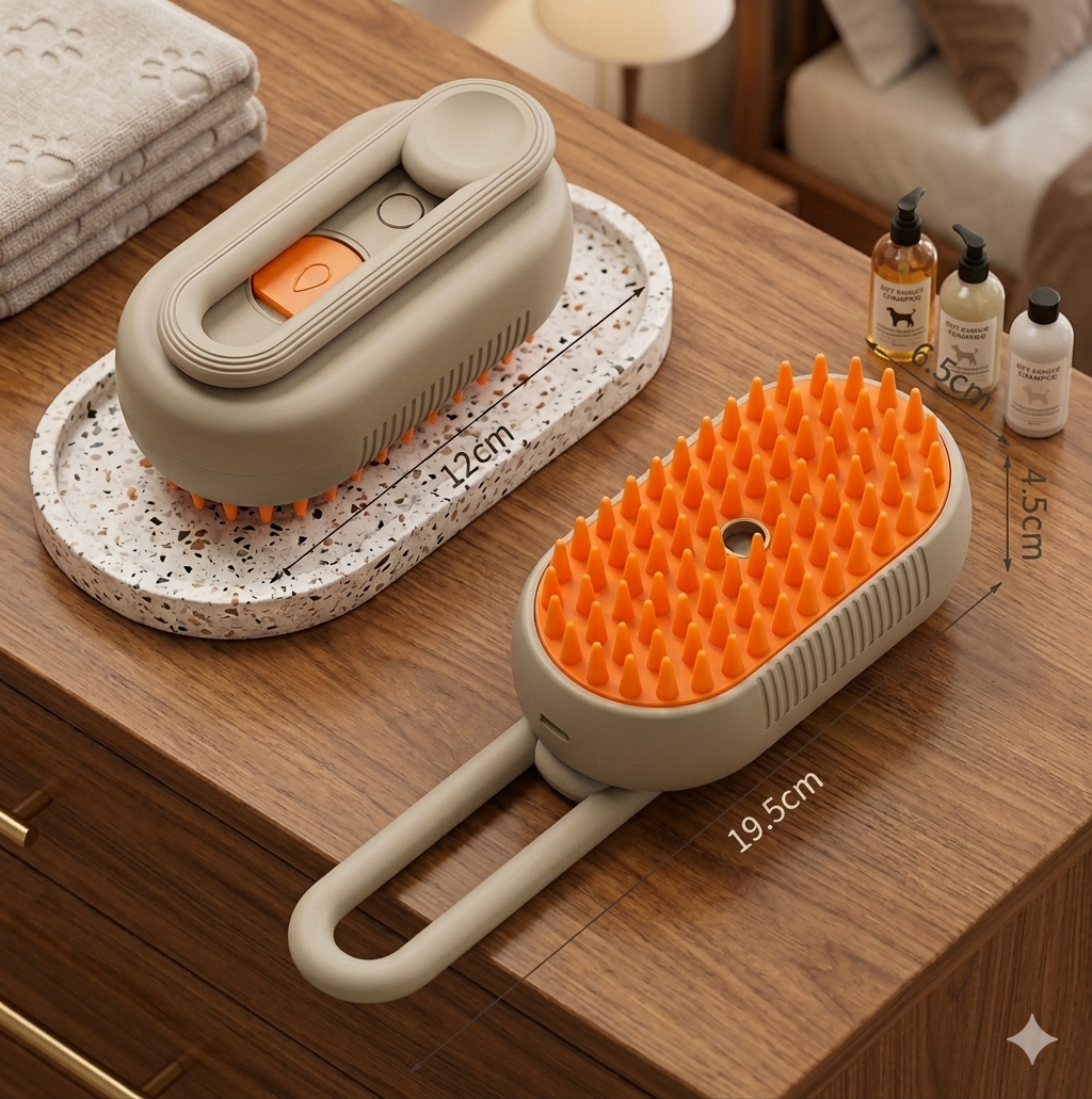 Peine Eléctrico con Spray para Perros y Gatos – Elimina Pelo Suelto, Masajea y Reduce la Estática