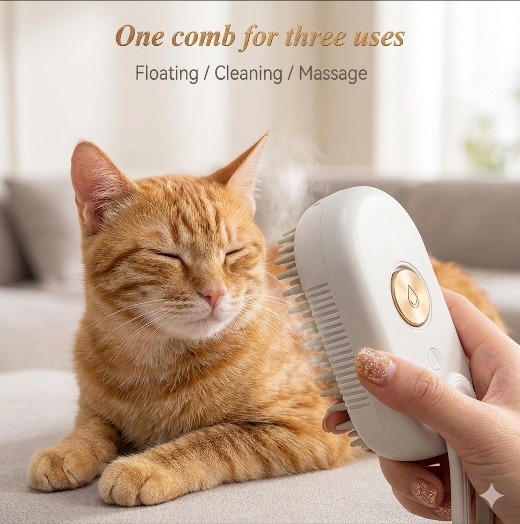 Peine Eléctrico con Spray para Perros y Gatos – Elimina Pelo Suelto, Masajea y Reduce la Estática